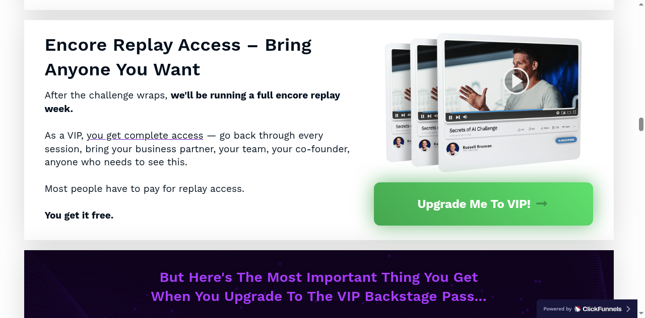 VIP benefits section